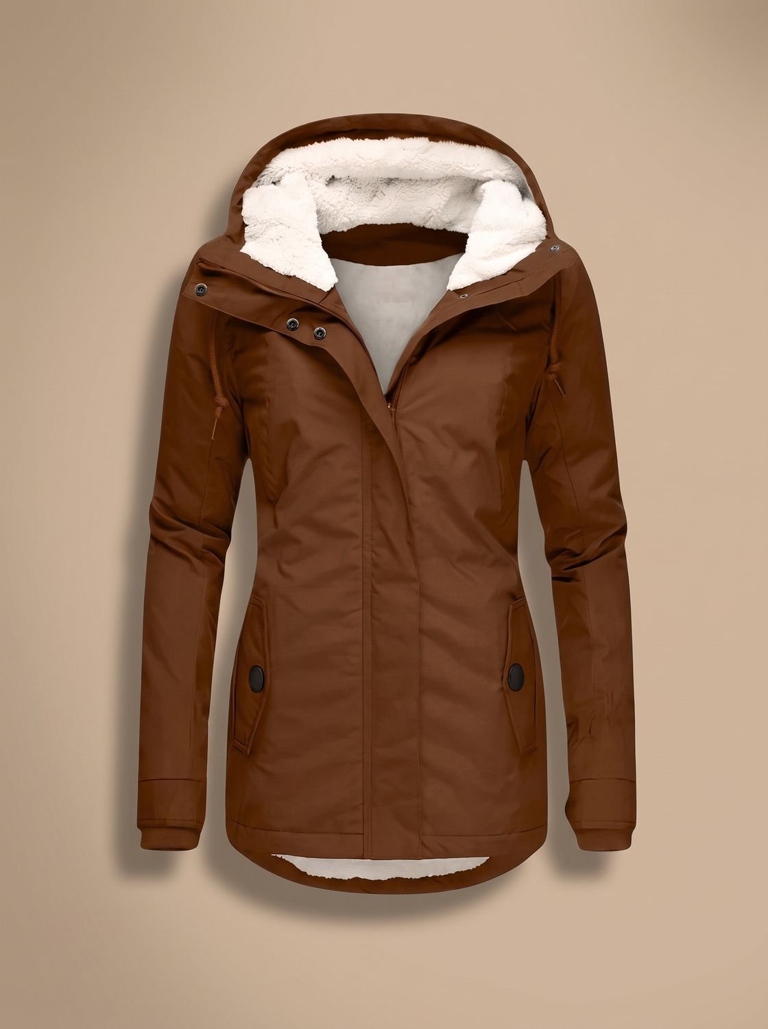 Women's Fleece-Lined Waterproof Hooded Zip-Up Jacket