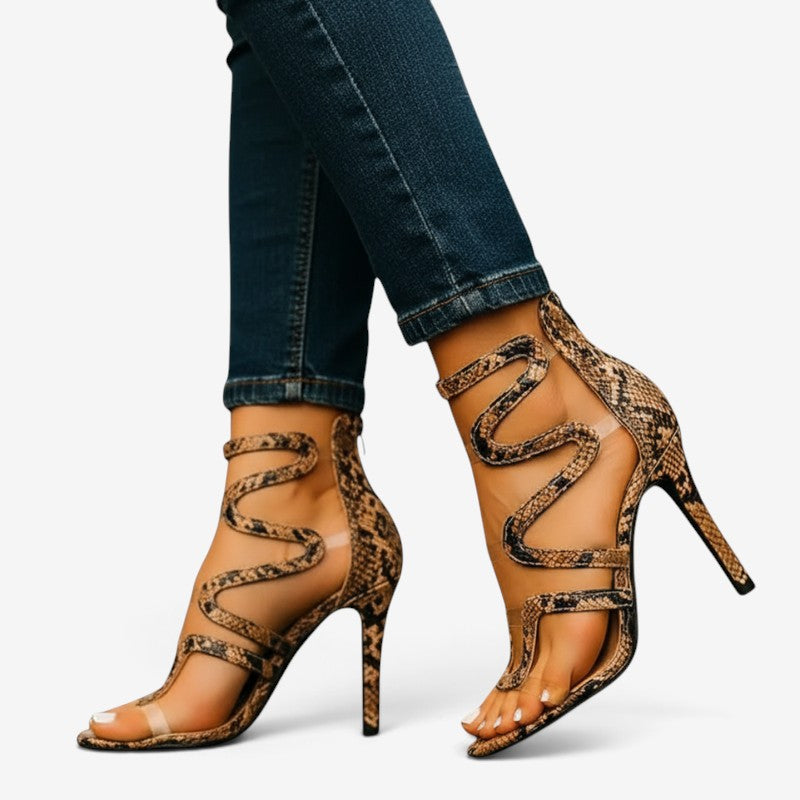 Women's Heeled Sandals with Snake Straps