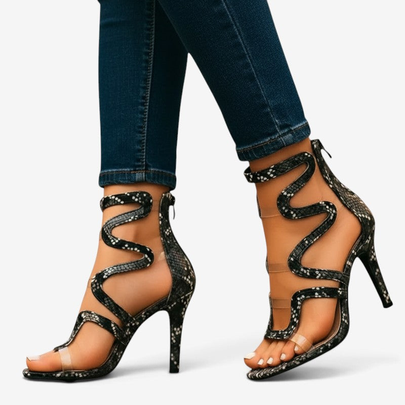 Women's Heeled Sandals with Snake Straps