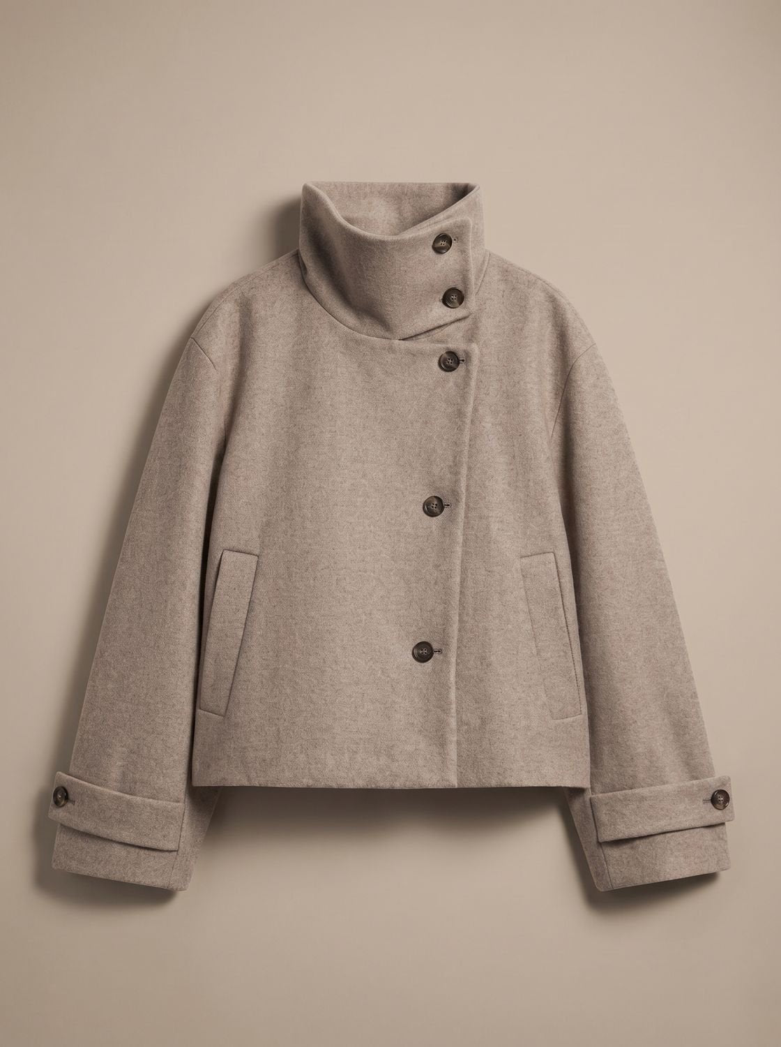 Women's High-Neck Wool-Blend Stand Collar Button-Front Short Coat