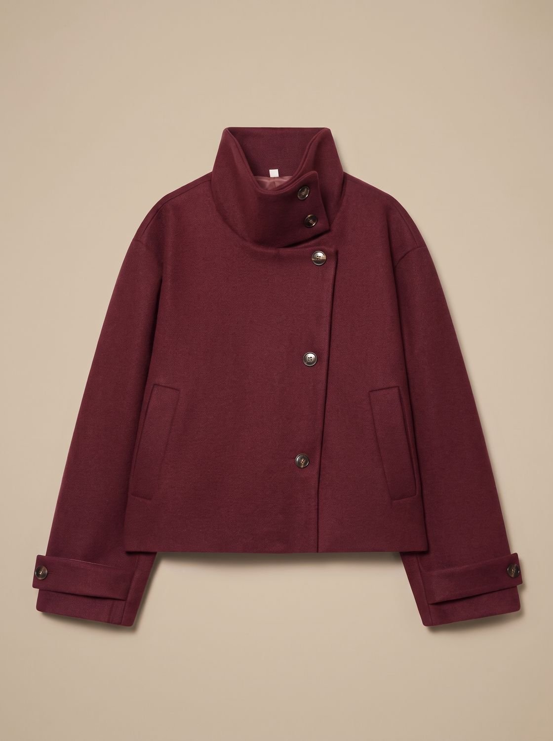 Women's High-Neck Wool-Blend Stand Collar Button-Front Short Coat