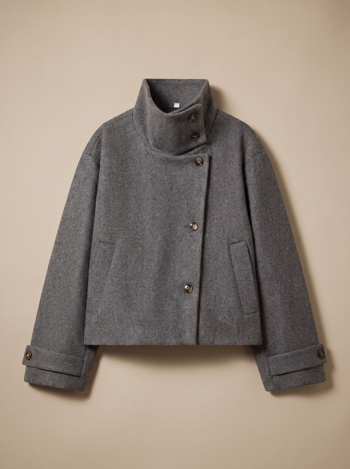 Women's High-Neck Wool-Blend Stand Collar Button-Front Short Coat