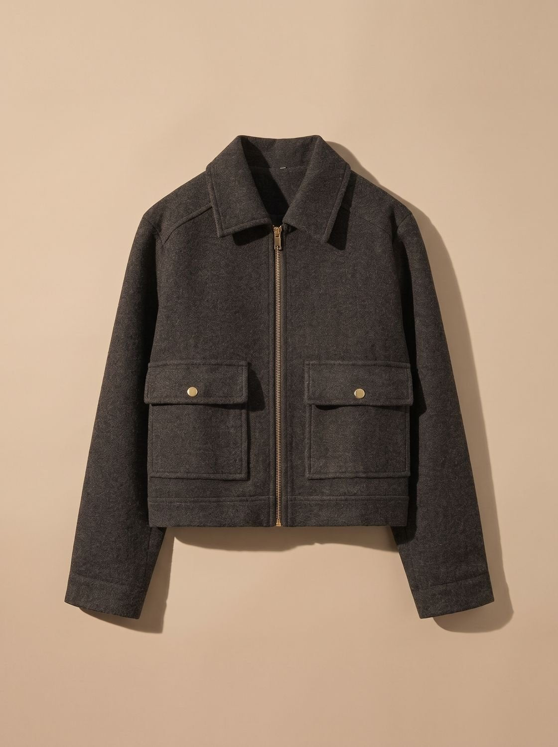 Women's High-Neck Wool-Blend Stand Collar Button-Front Short Coat