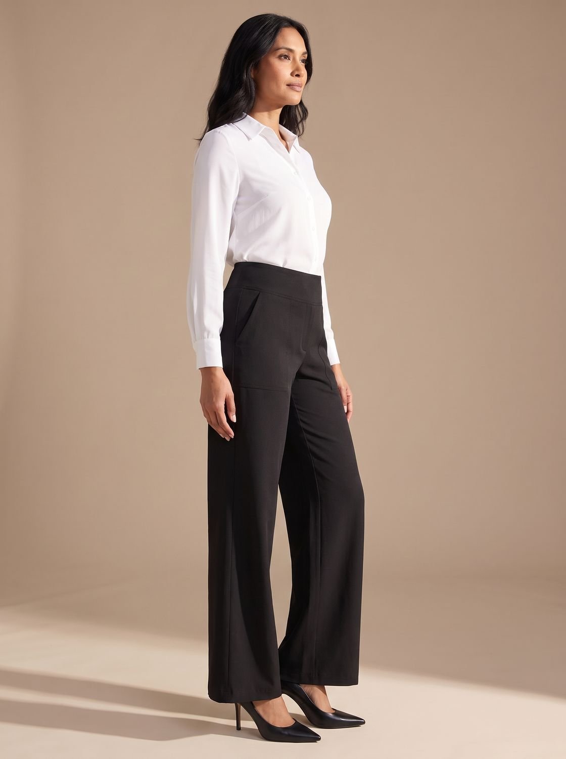Women's High-Waist Dressy Wide-Leg Trousers with Pockets
