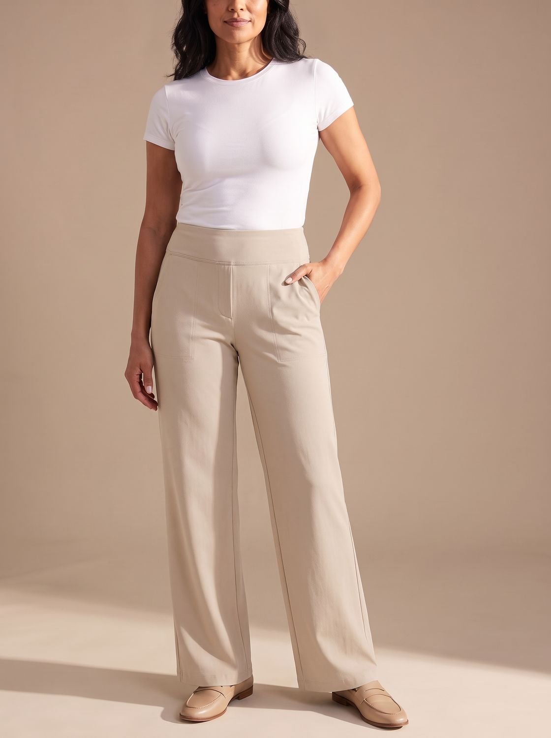 Women's High-Waist Dressy Wide-Leg Trousers with Pockets