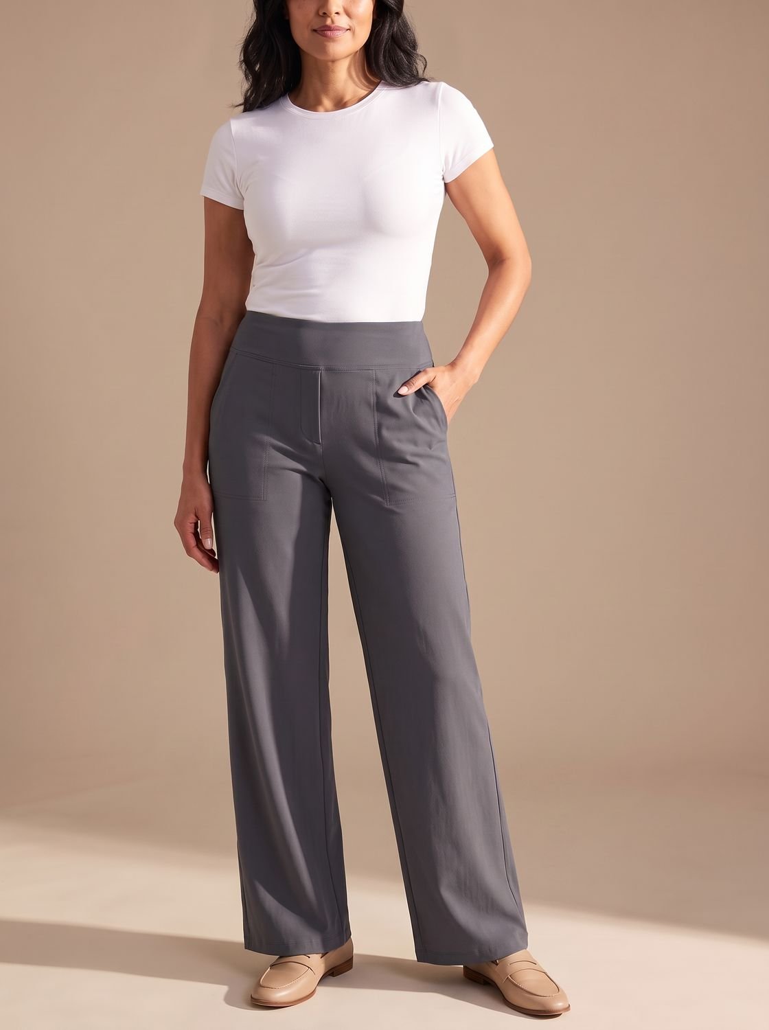 Women's High-Waist Dressy Wide-Leg Trousers with Pockets