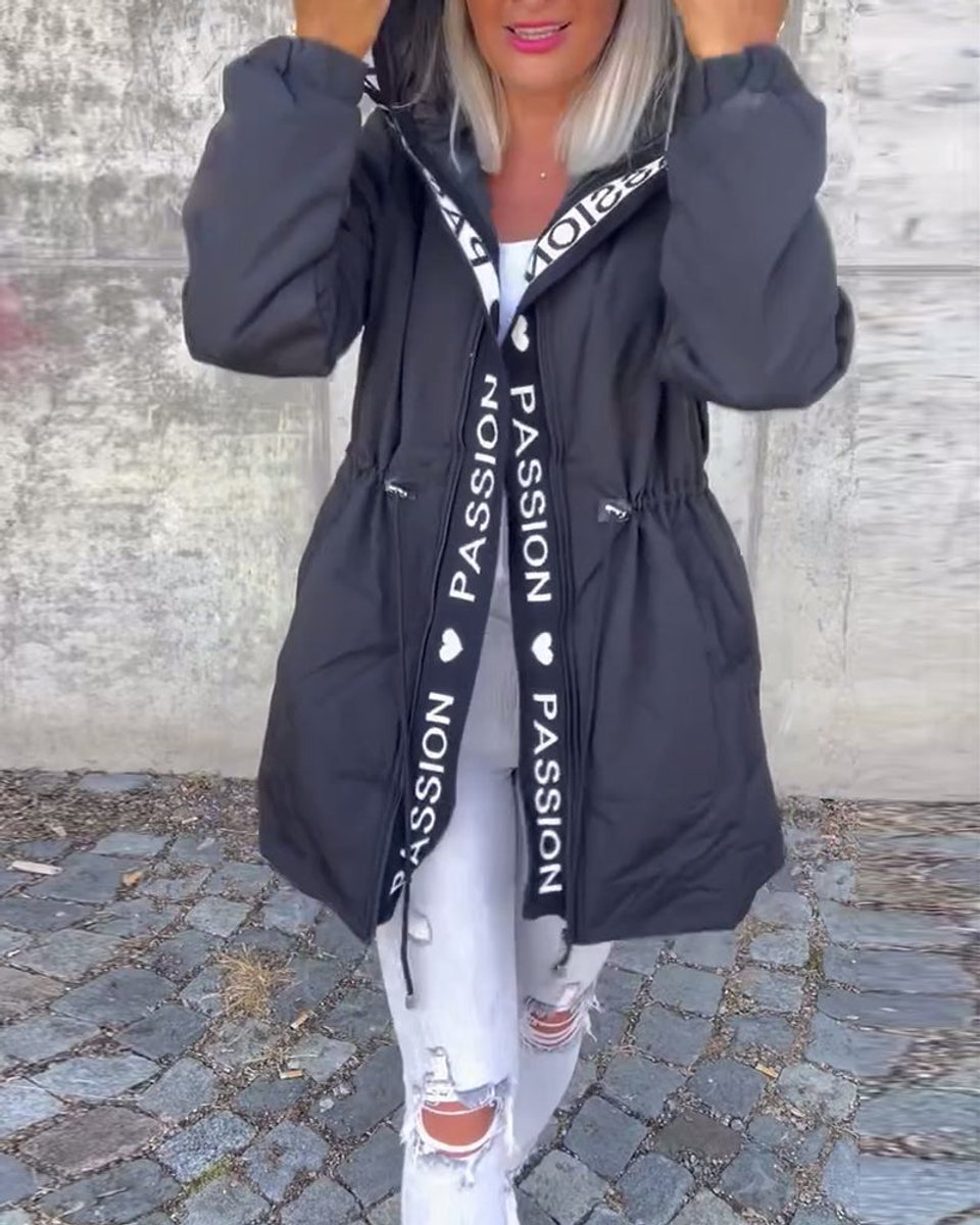 Women's Hooded Drawstring Relaxed-Fit Mid-Length Coat
