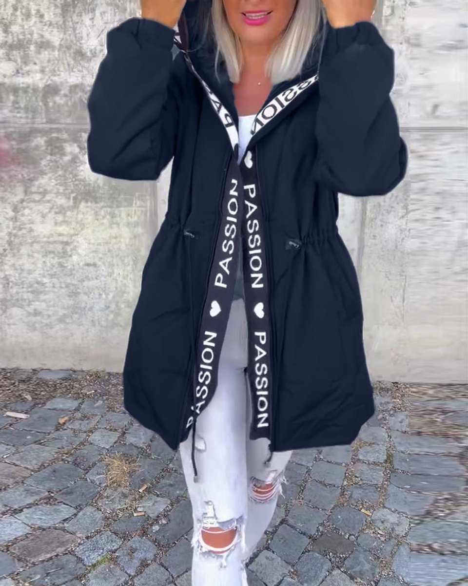 Women's Hooded Drawstring Relaxed-Fit Mid-Length Coat