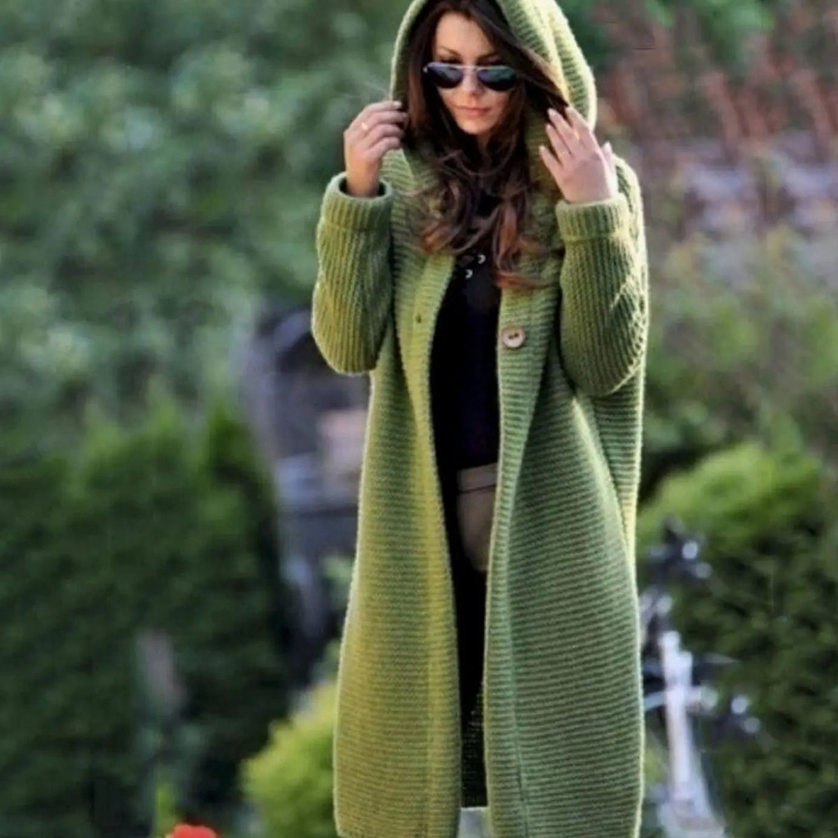 Women's Hooded Ribbed-Knit Open-Front Maxi Cardigan