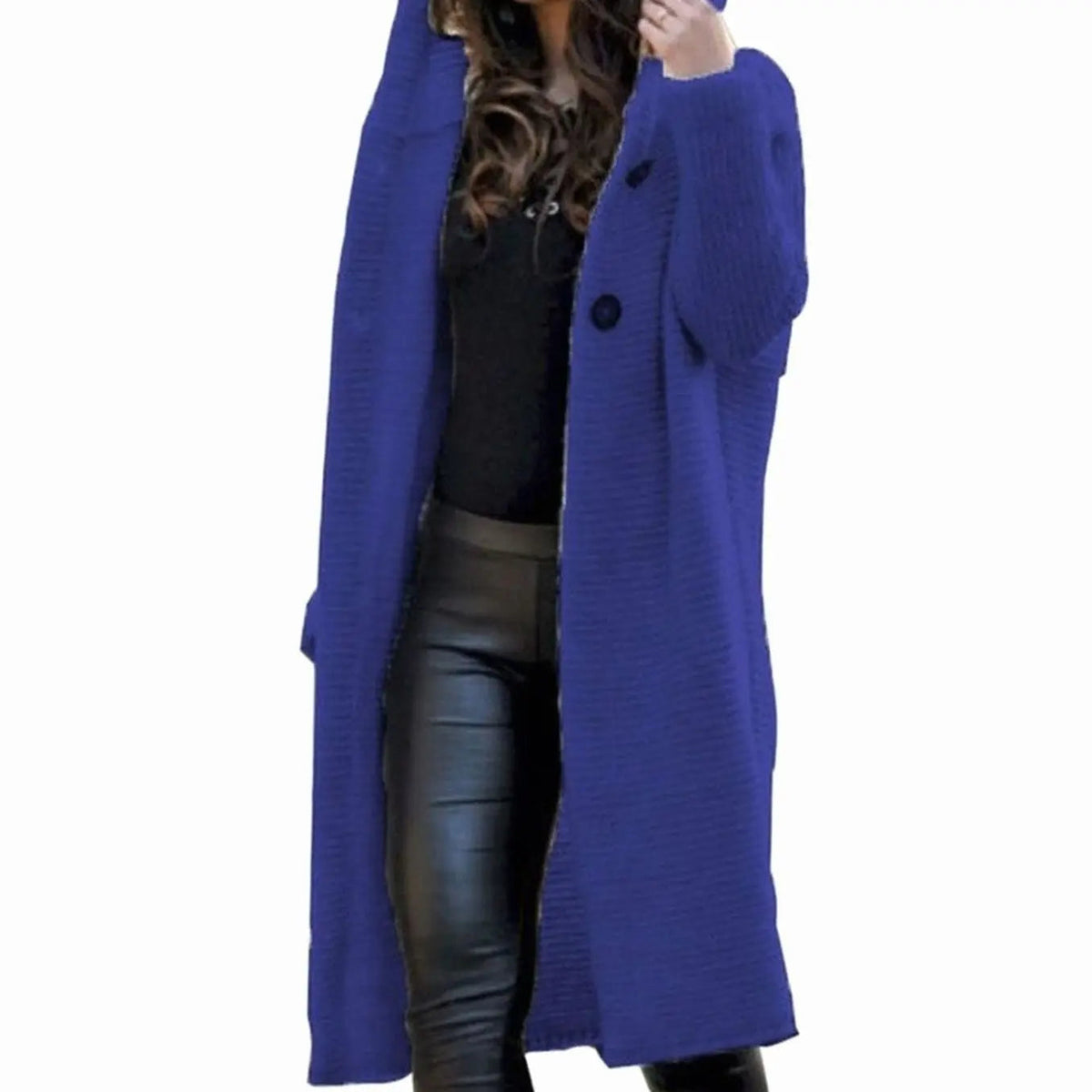 Women's Hooded Ribbed-Knit Open-Front Maxi Cardigan
