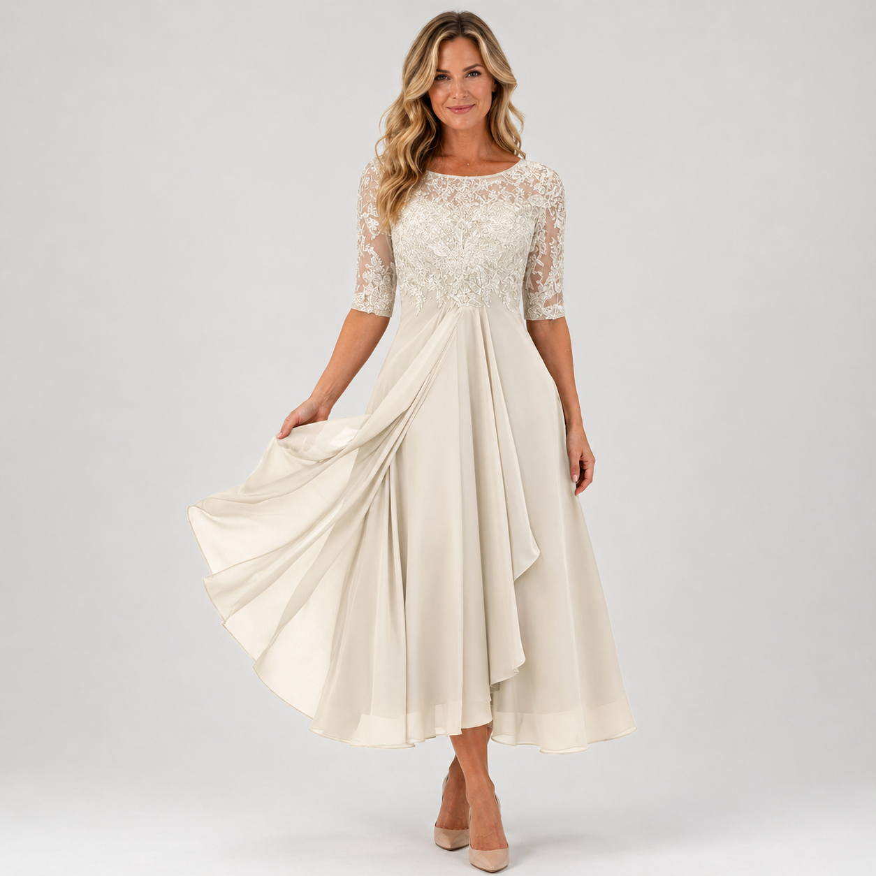 Women's Lace A-line Midi Dress