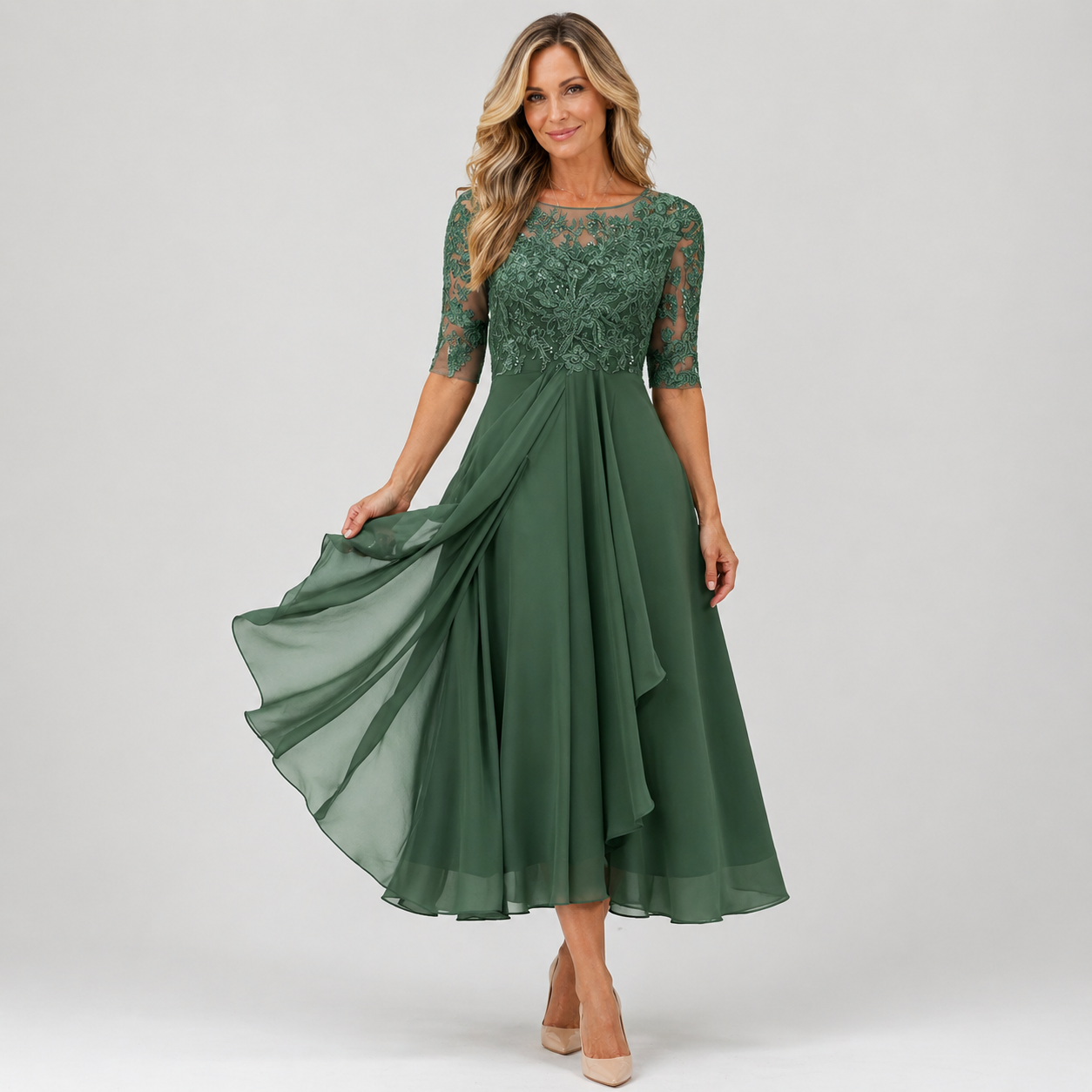 Women's Lace A-line Midi Dress