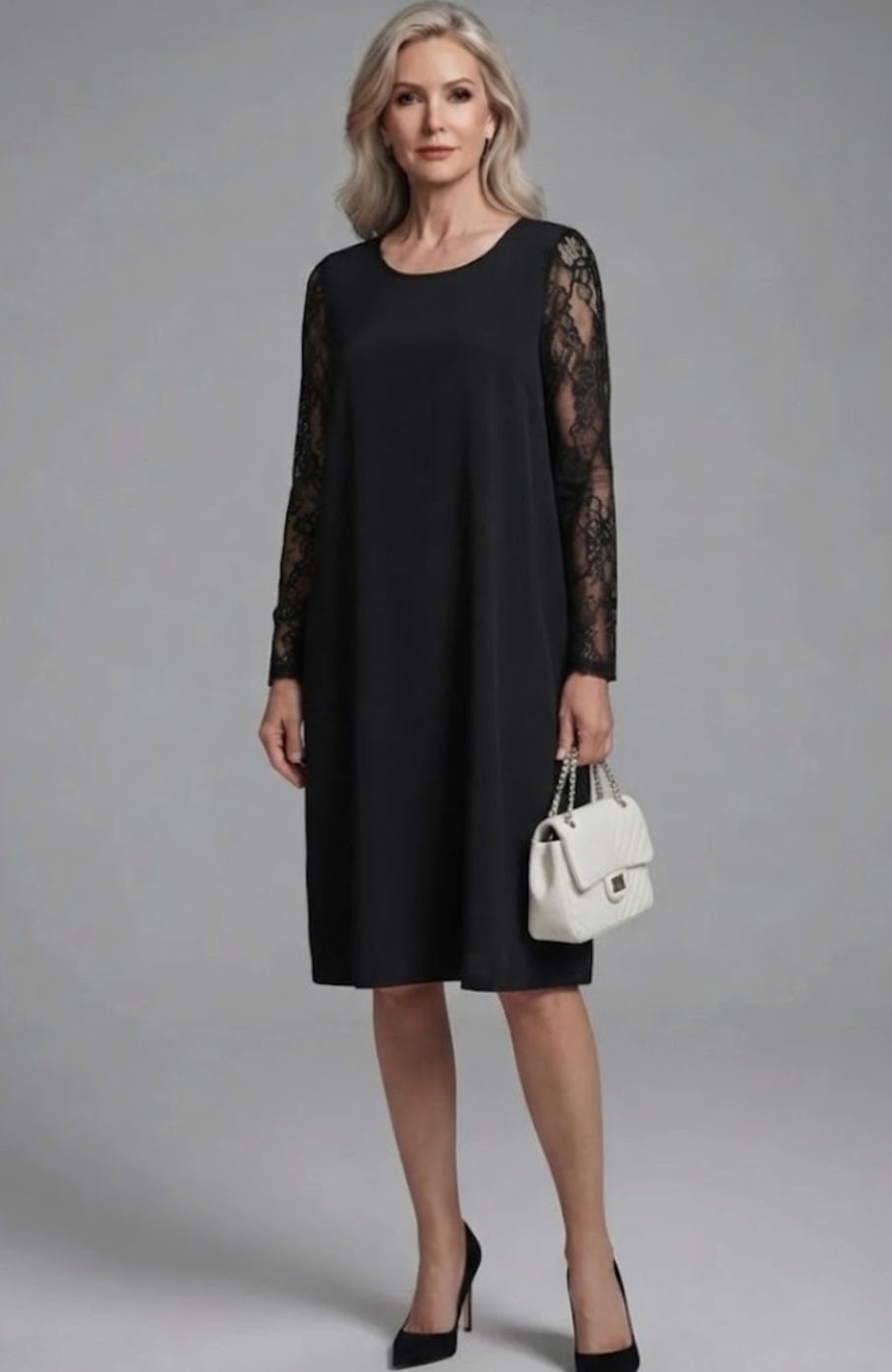 Women's Lace-Sleeve Midi Cocktail Dress