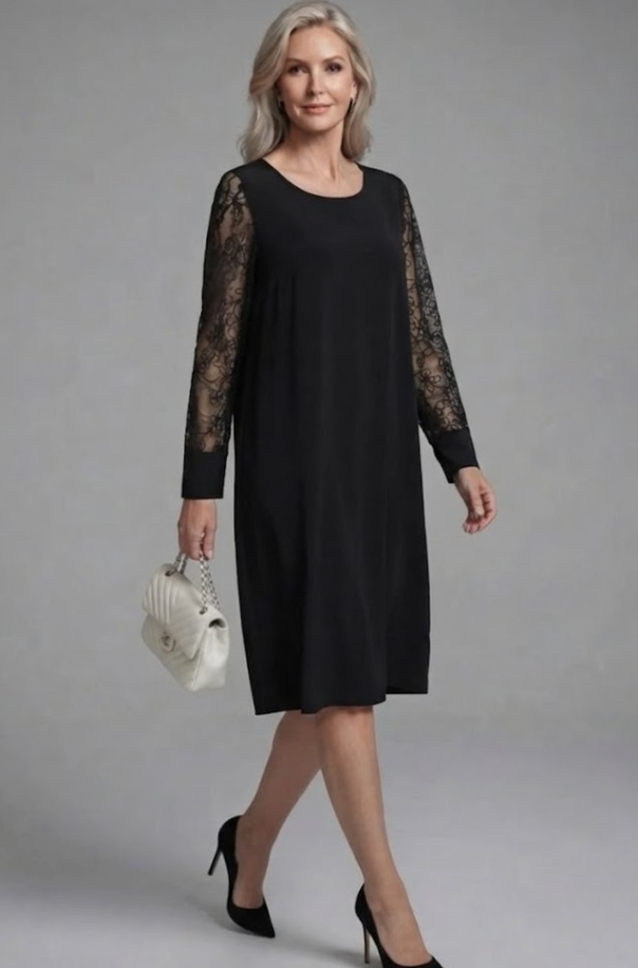 Women's Lace-Sleeve Midi Cocktail Dress