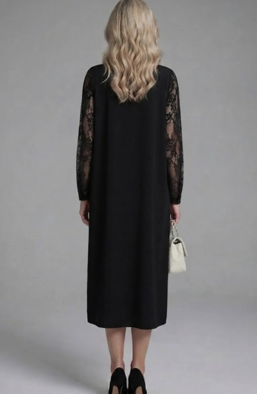 Women's Lace-Sleeve Midi Cocktail Dress