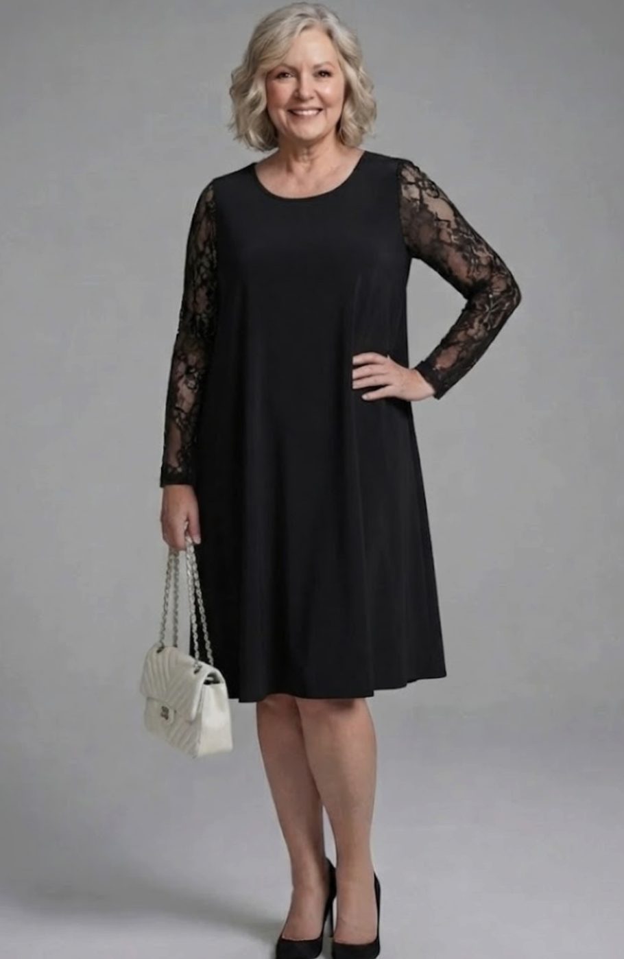 Women's Lace-Sleeve Midi Cocktail Dress