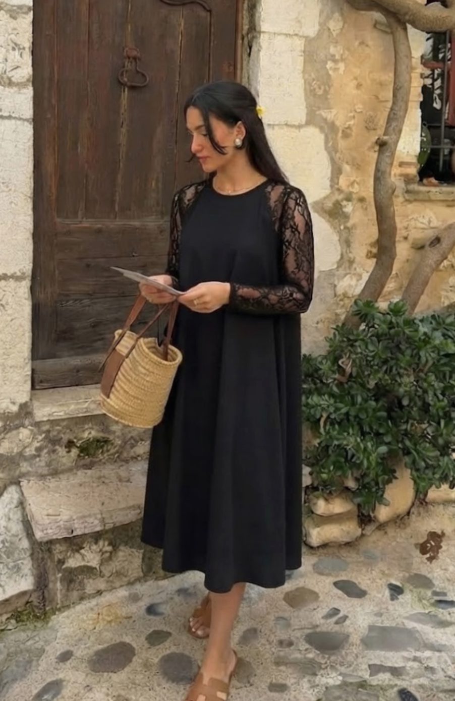 Women's Lace-Sleeve Midi Cocktail Dress