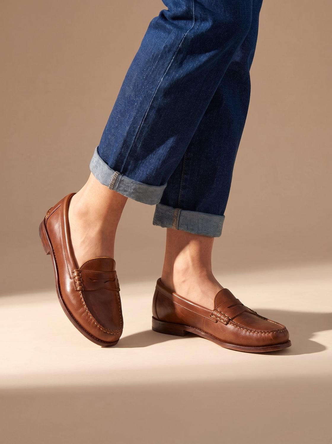 Women's Leather Penny Loafers with Moccasin Stitching