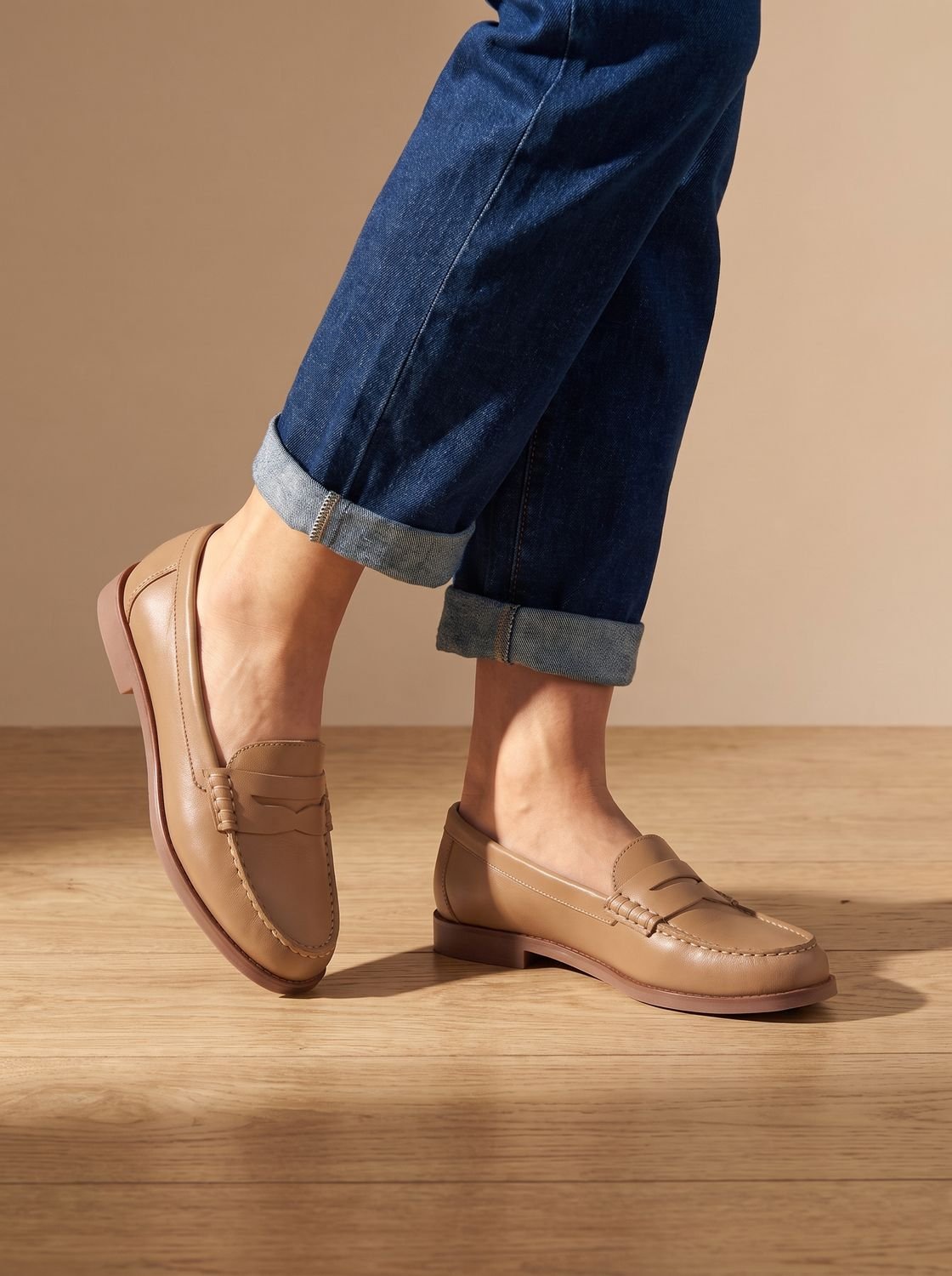 Women's Leather Penny Loafers with Moccasin Stitching