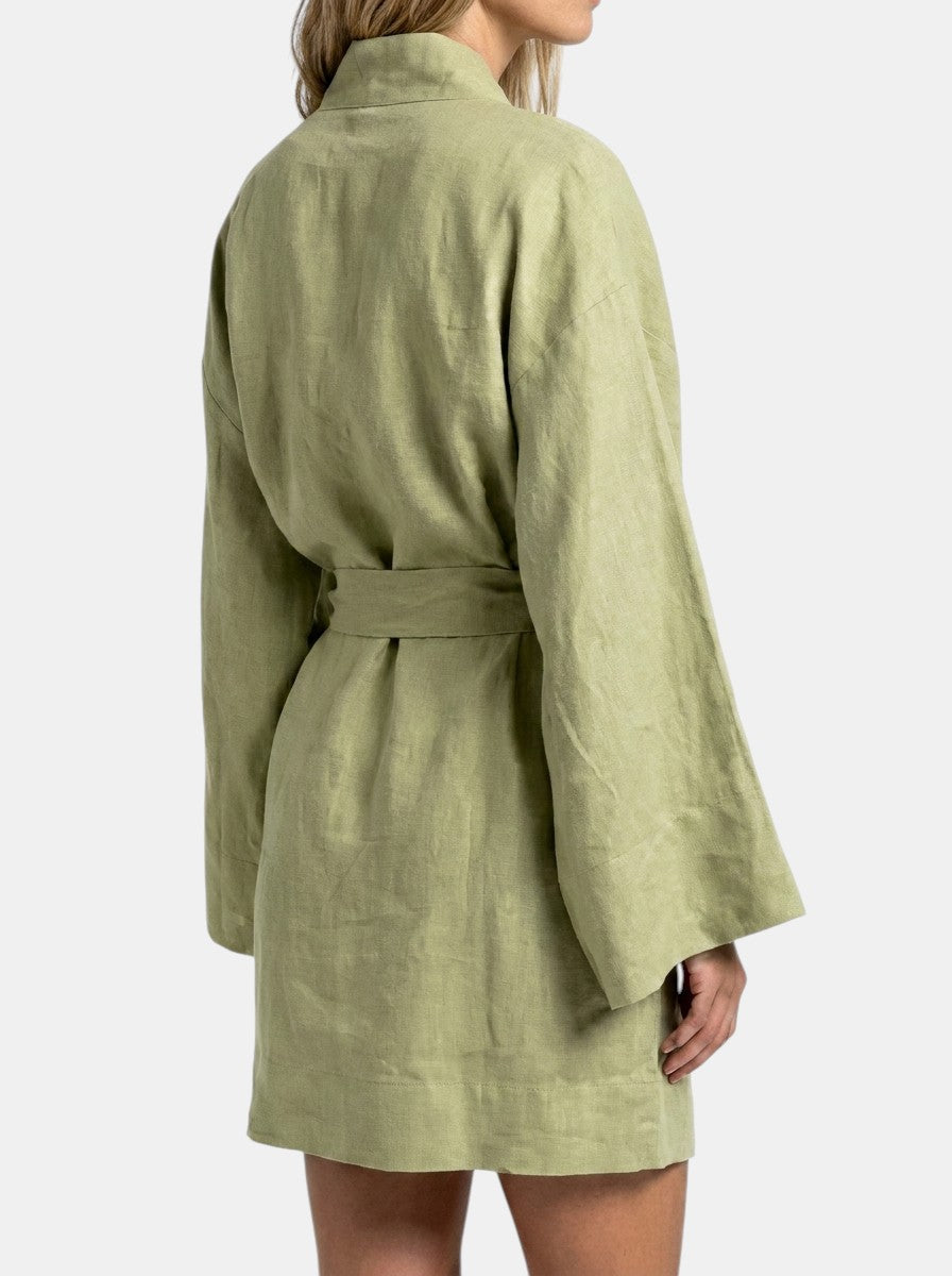 Women's Linen V-Neck Wrap Mini Dress