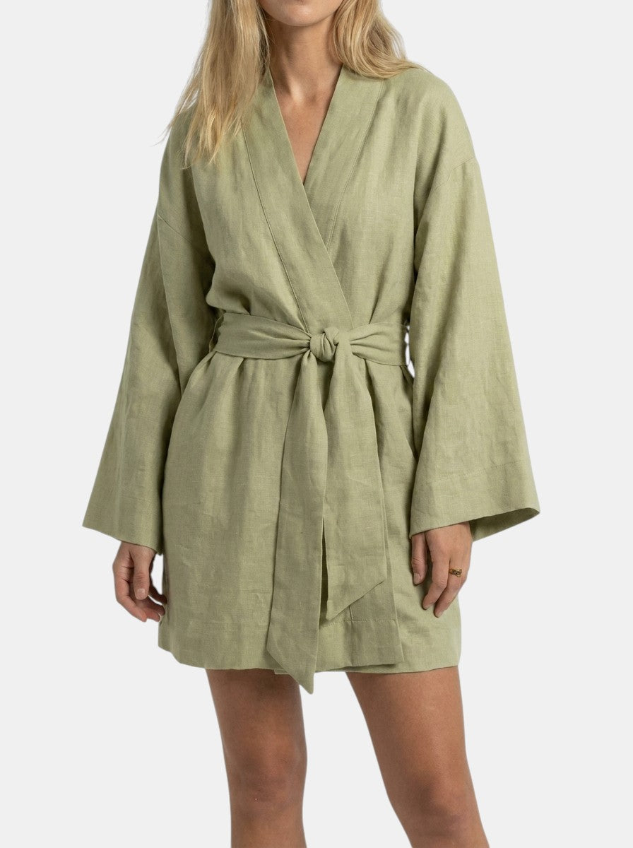 Women's Linen V-Neck Wrap Mini Dress
