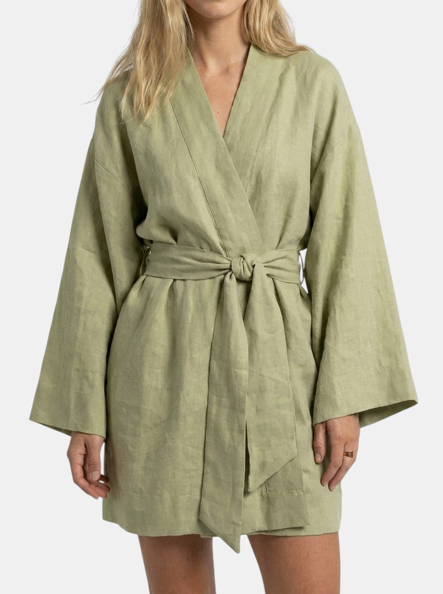 Women's Linen V-Neck Wrap Mini Dress
