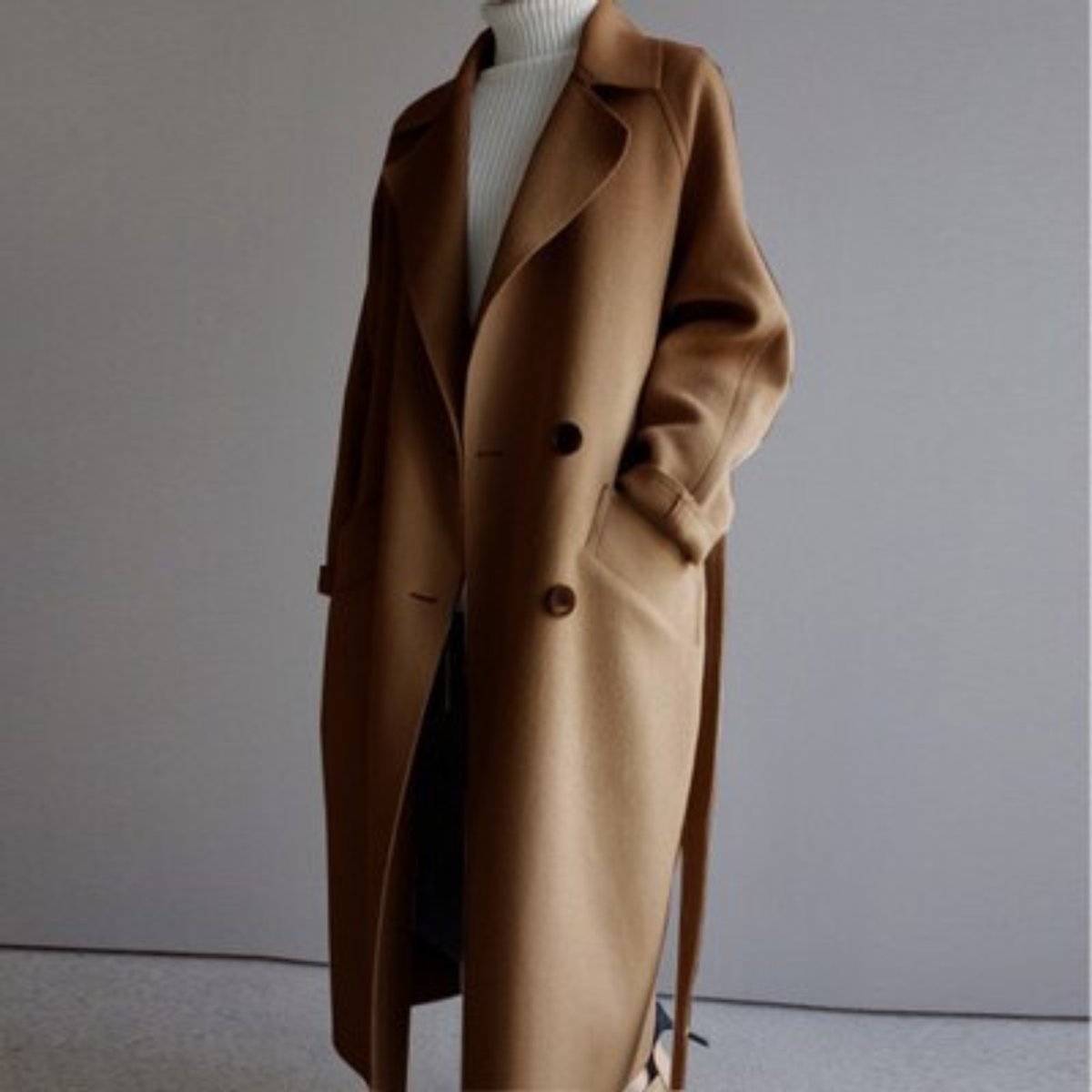Women's Long Double-Breasted Cashmere Blend Coat