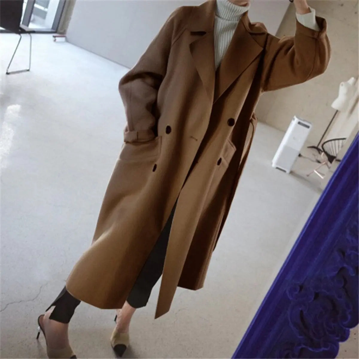 Women's Long Double-Breasted Cashmere Overcoat