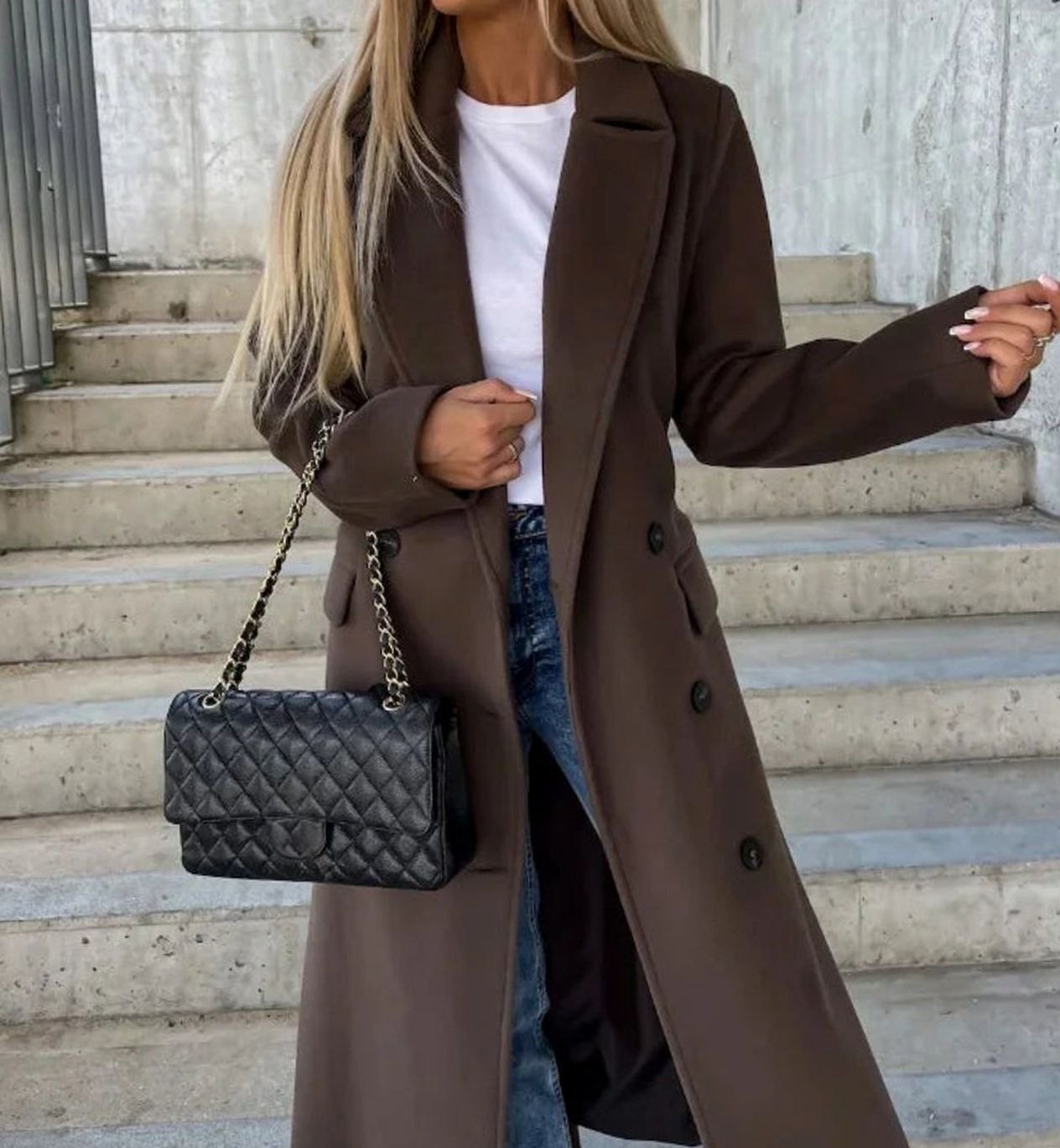 Women's Long Lapel Double-Breasted Coat