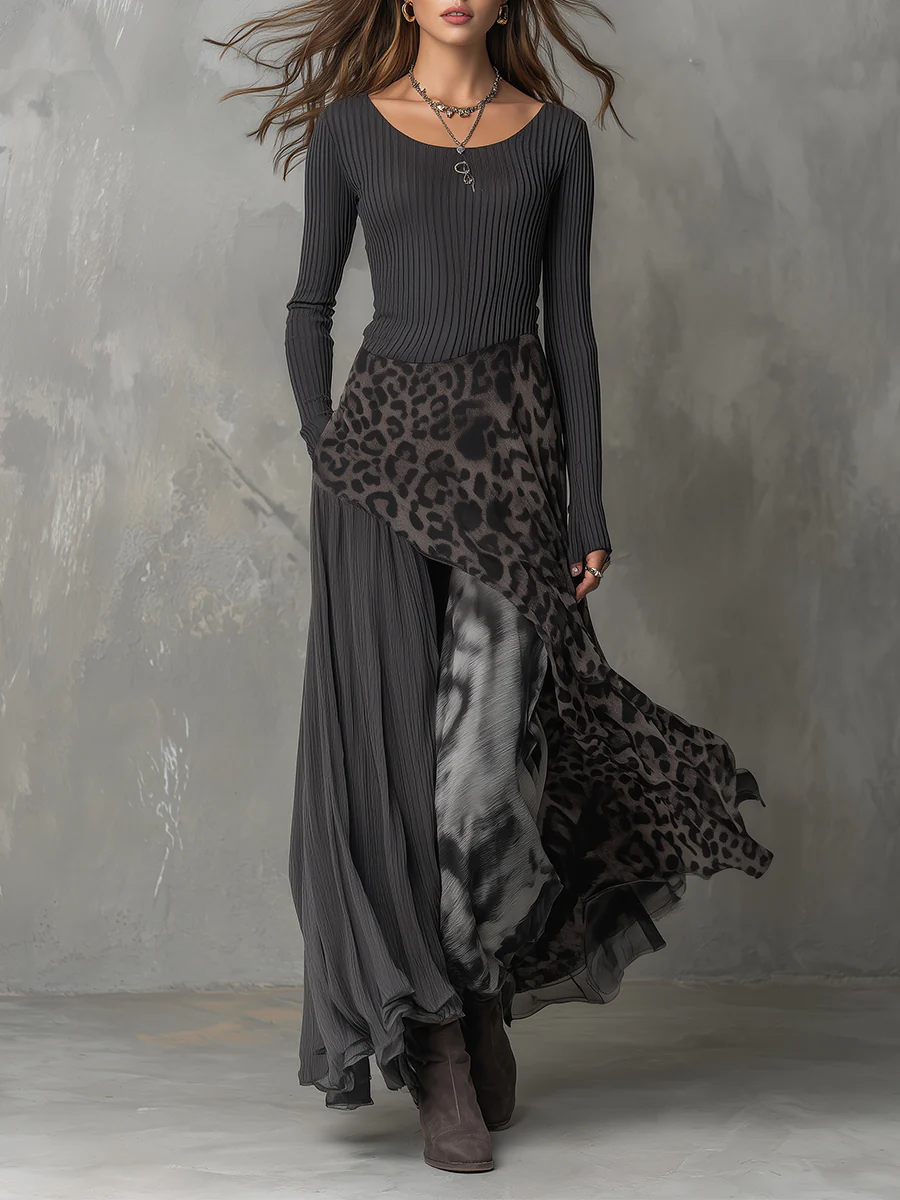Women's Long-Sleeve Boho Maxi Dress