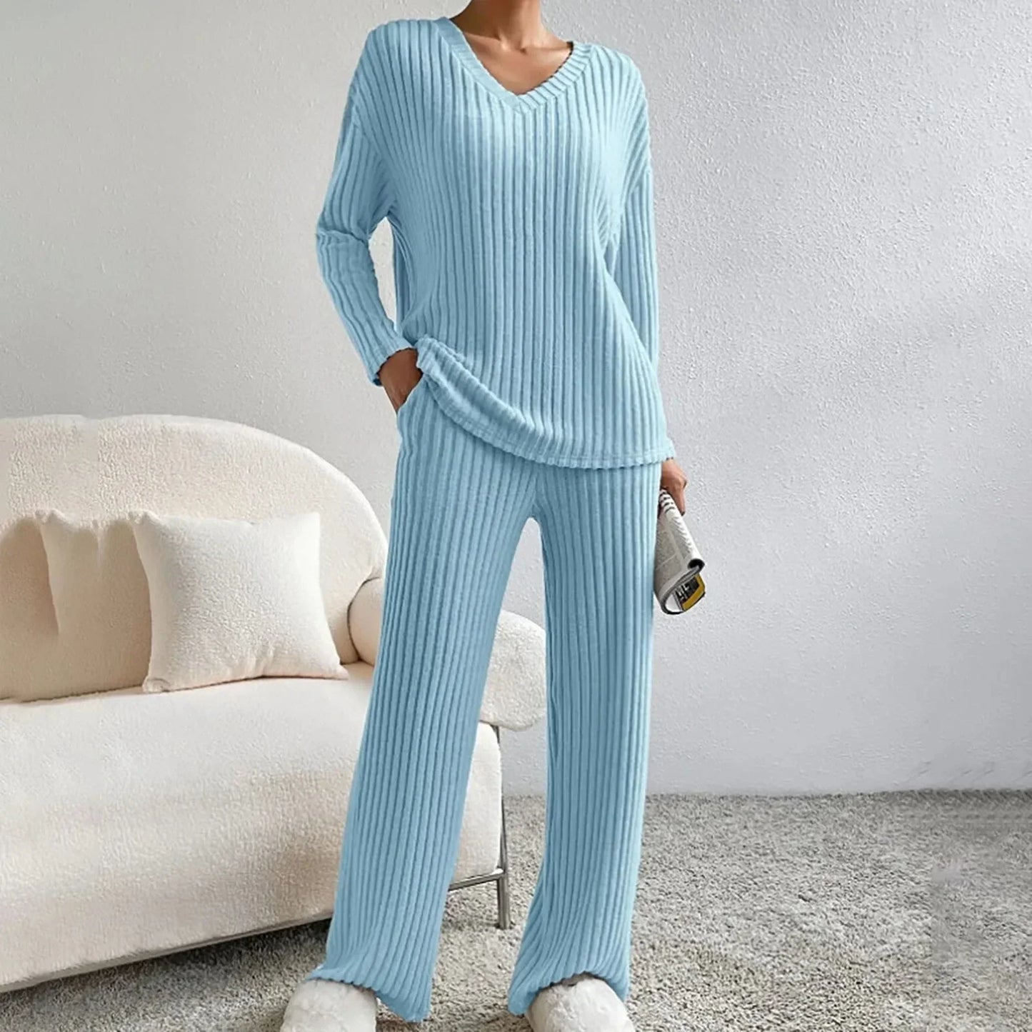 Women's Long-Sleeve Knit Loungewear Set