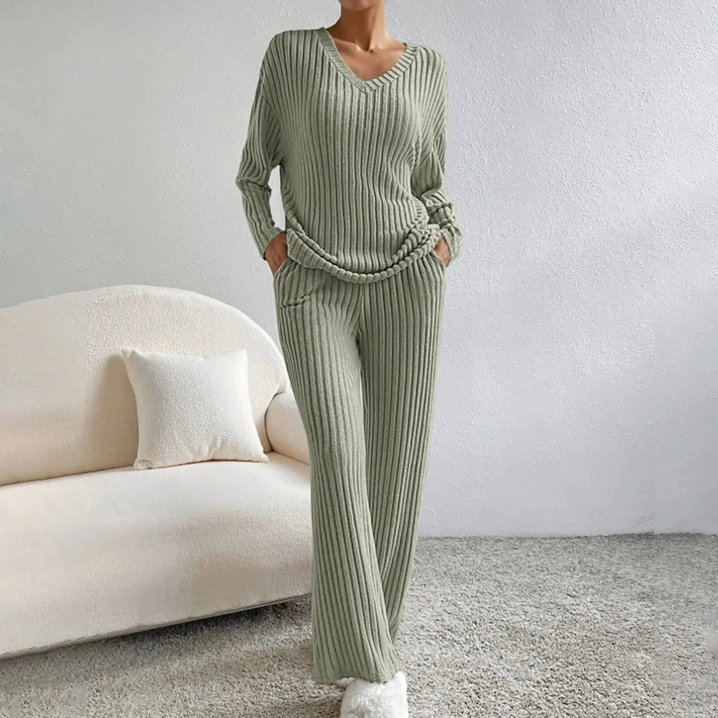 Women's Long-Sleeve Knit Loungewear Set