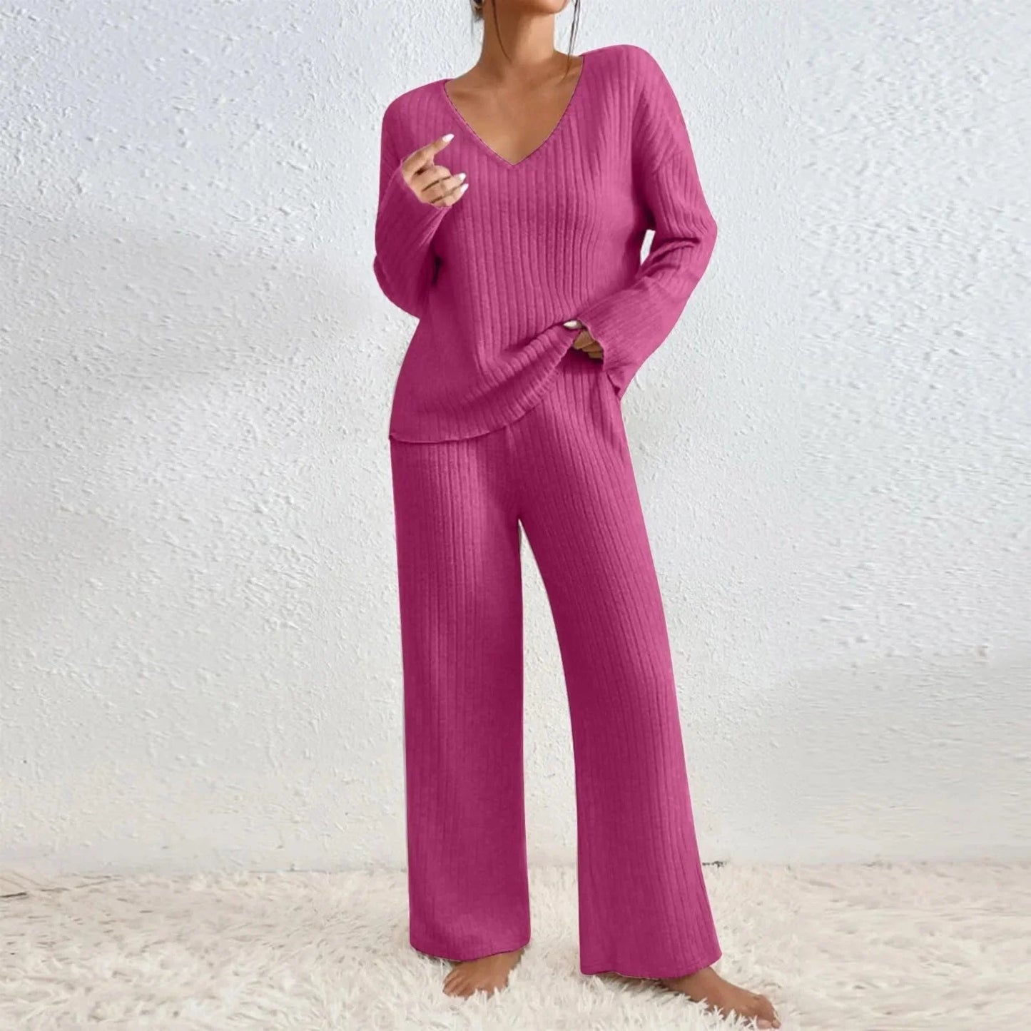 Women's Long-Sleeve Knit Loungewear Set