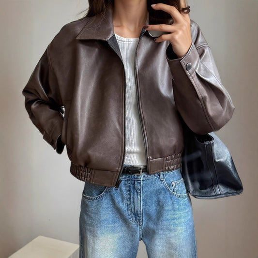 Women's Long-Sleeved Leather Jacket