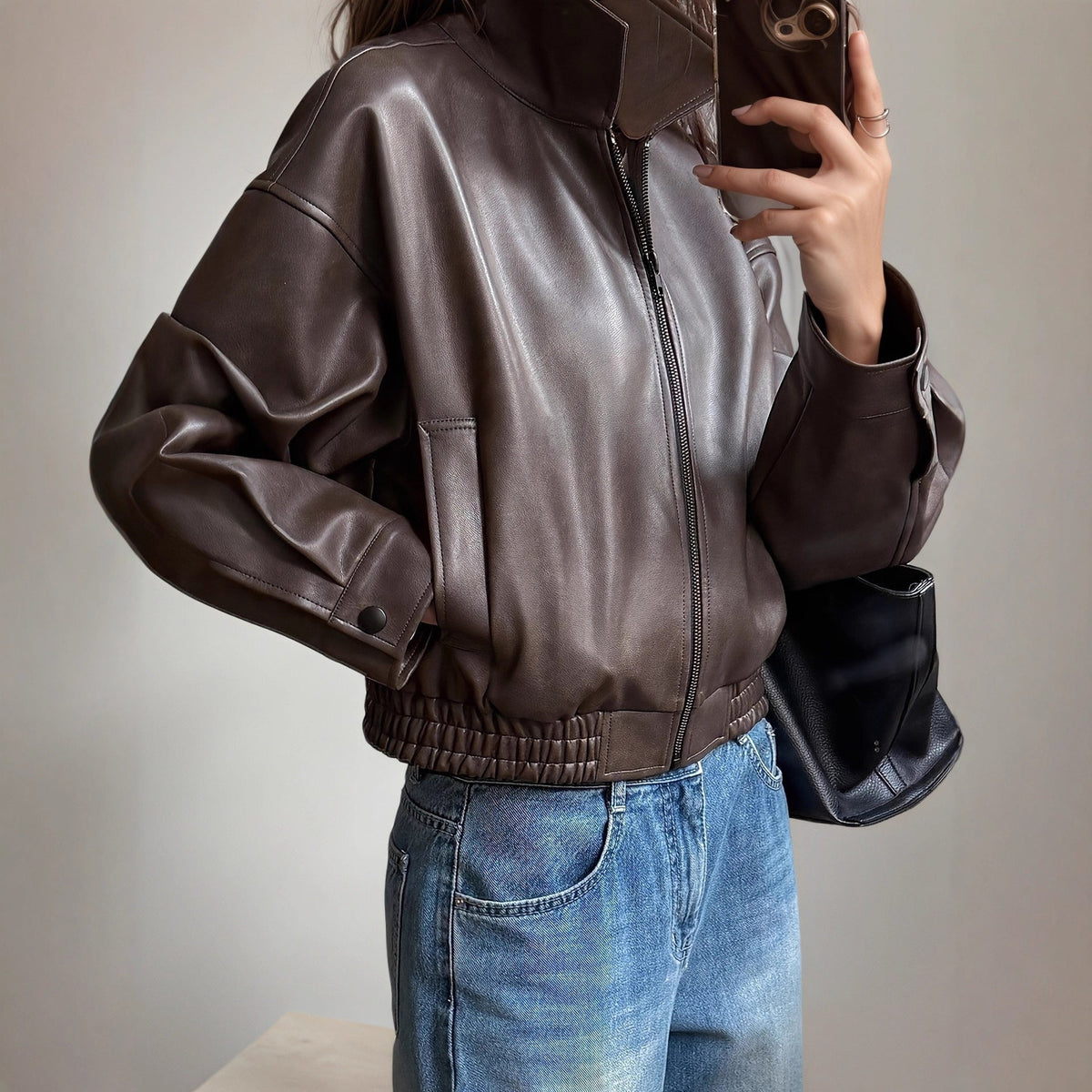 Women's Long-Sleeved Leather Jacket