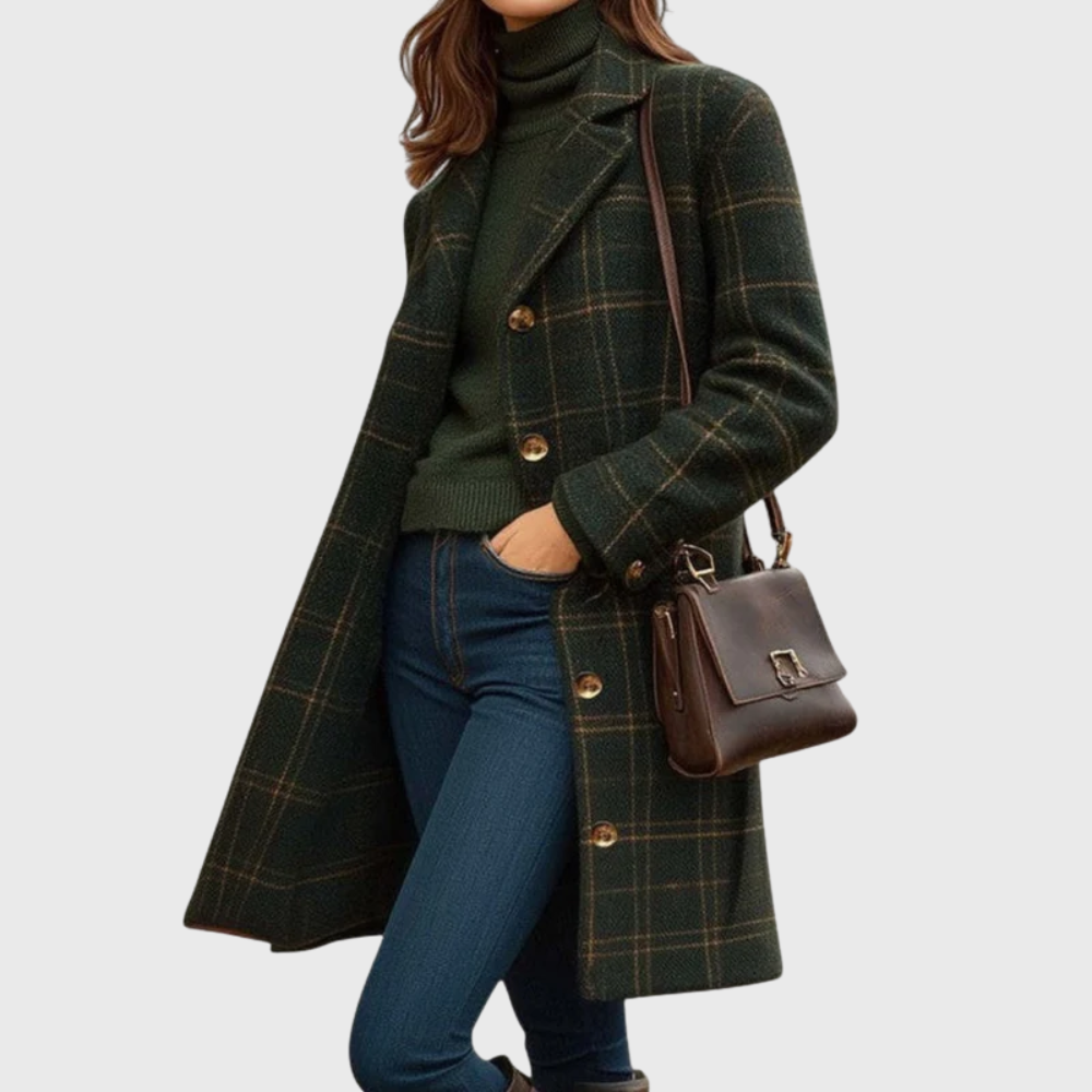 Women's Longline Coat with Button Front and Lapel Collar