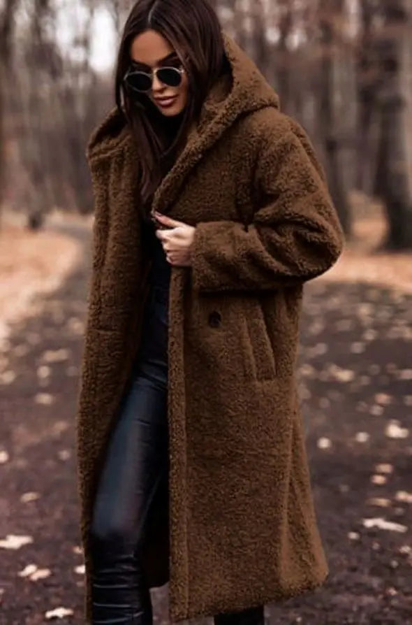 Women's Longline Hooded Faux Fur Winter Coat