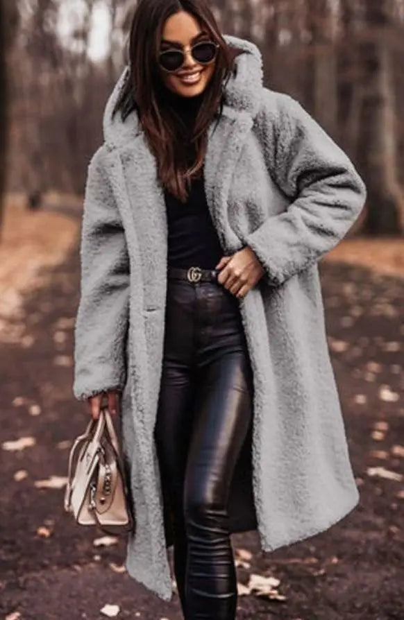 Women's Longline Hooded Faux Fur Winter Coat
