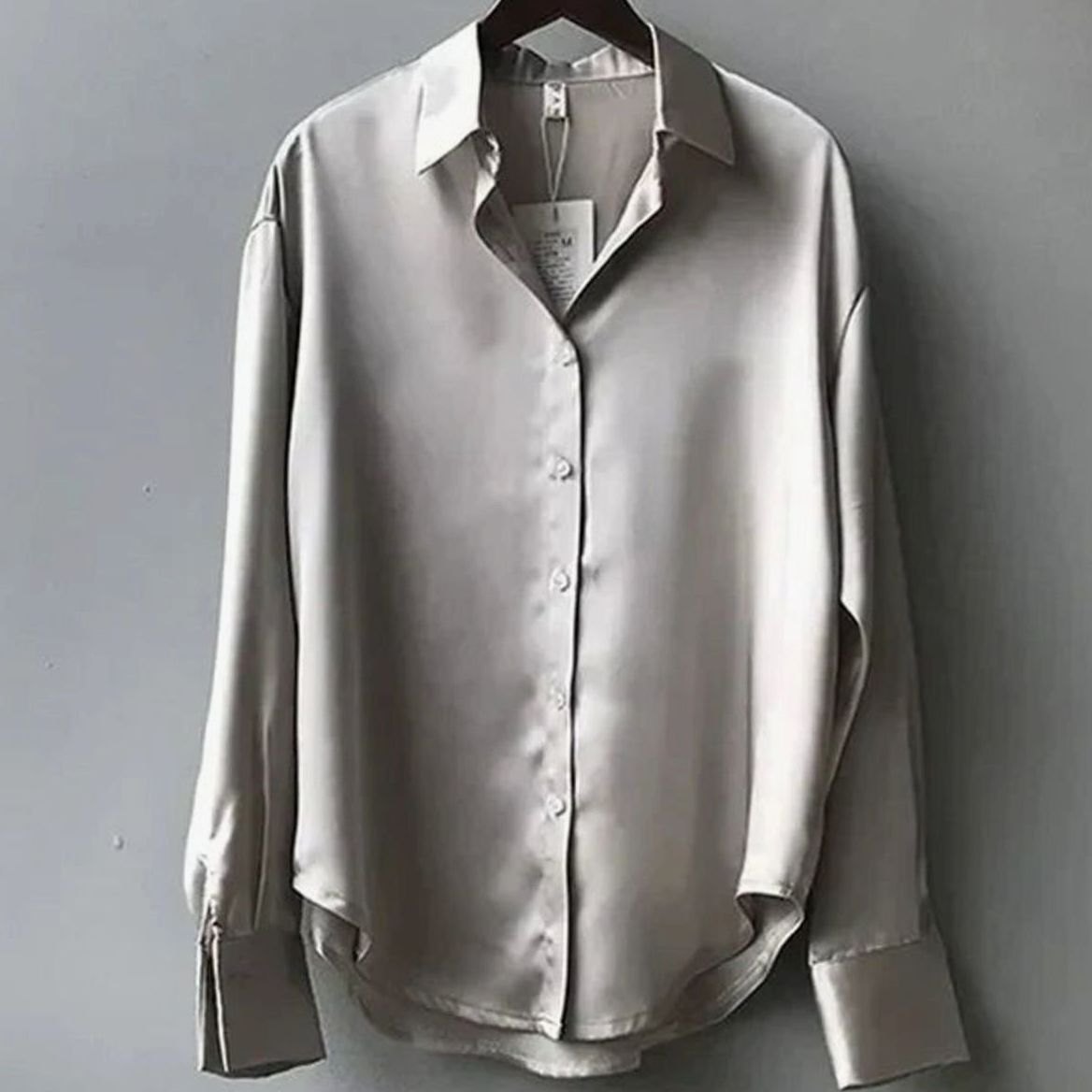 Women's Loose Long-Sleeve Button-Down Satin Blouse