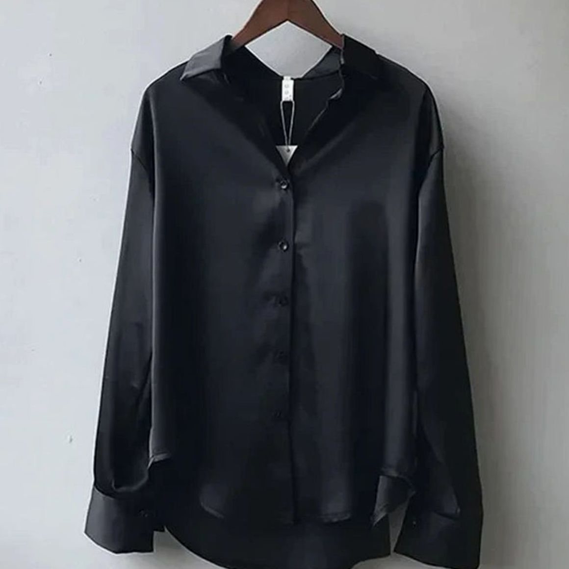 Women's Loose Long-Sleeve Button-Down Satin Blouse