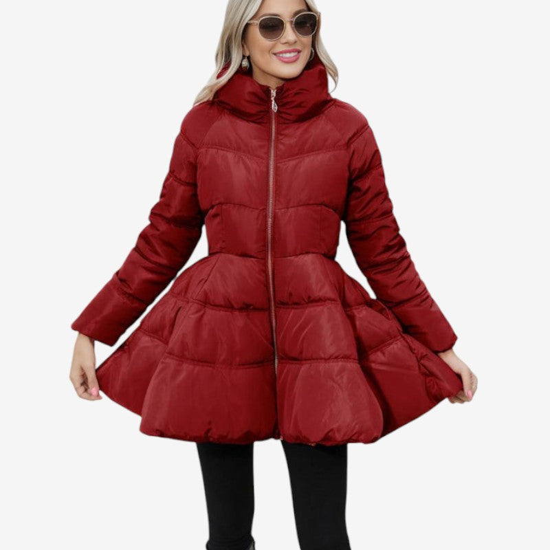 Women's Mid-Length Puffer Jacket with High Collar