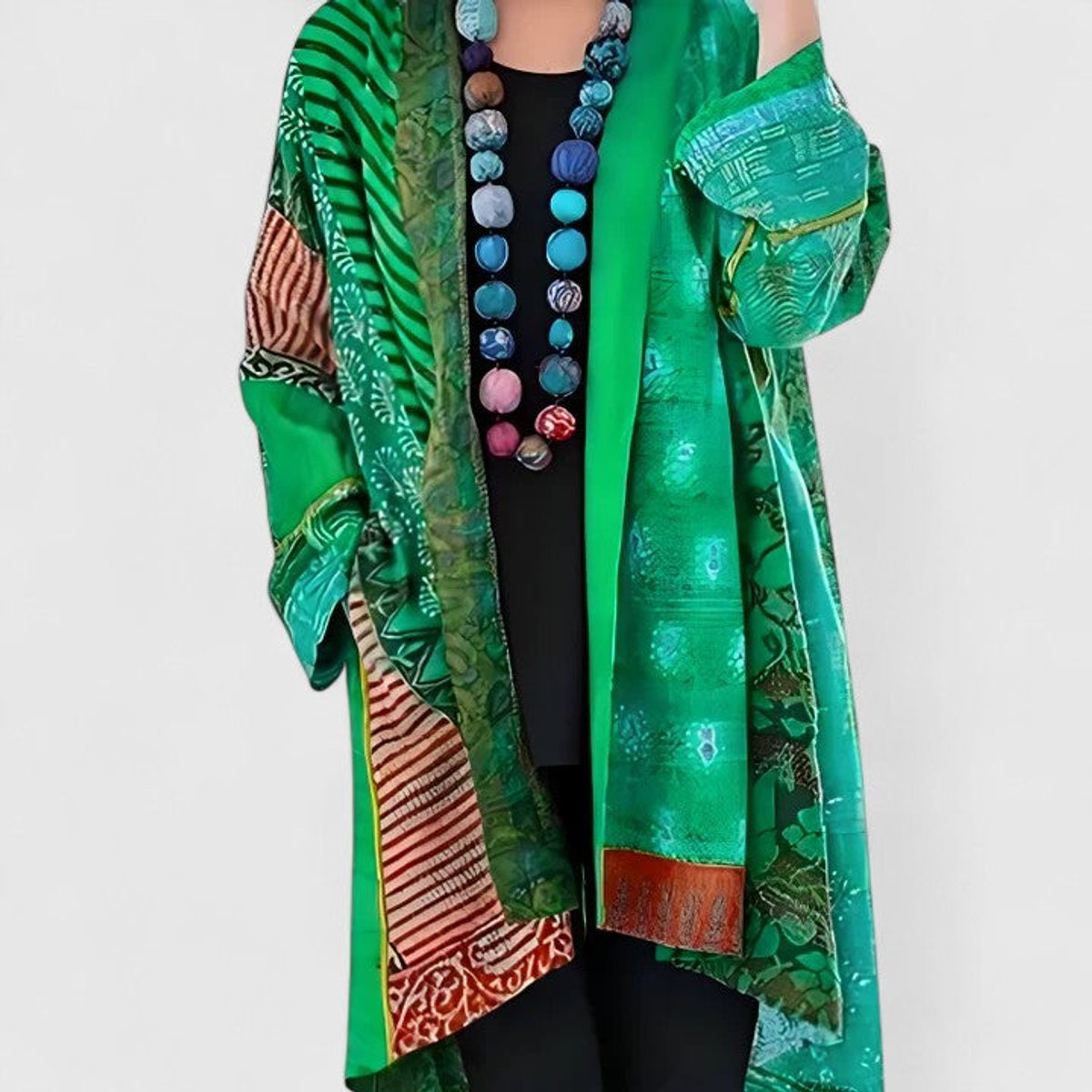 Women's Open-Front Patchwork Print Long Cardigan