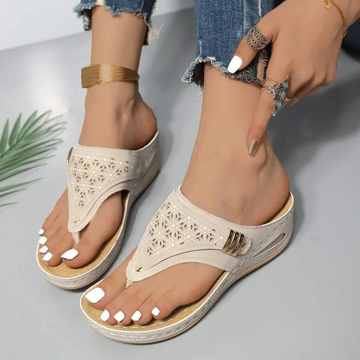 Women's Orthopedic Geometric Thong Sandals