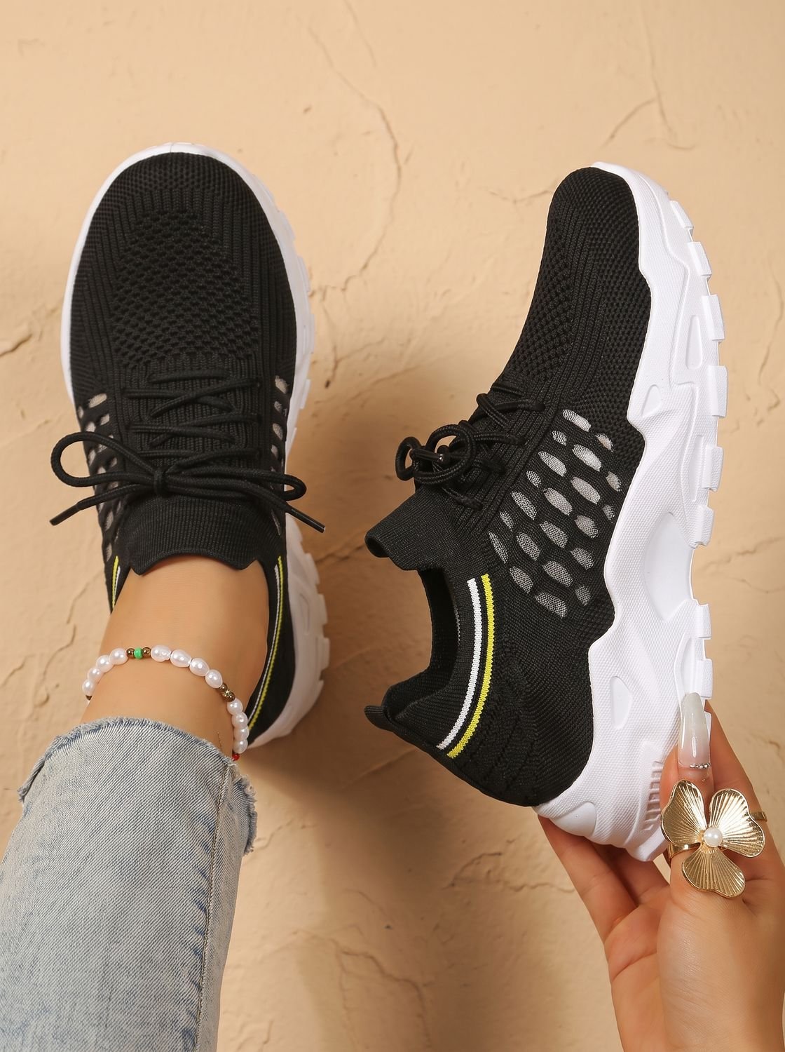 Women's Orthopedic Lace-Up Chunky Sole Mesh Sneakers