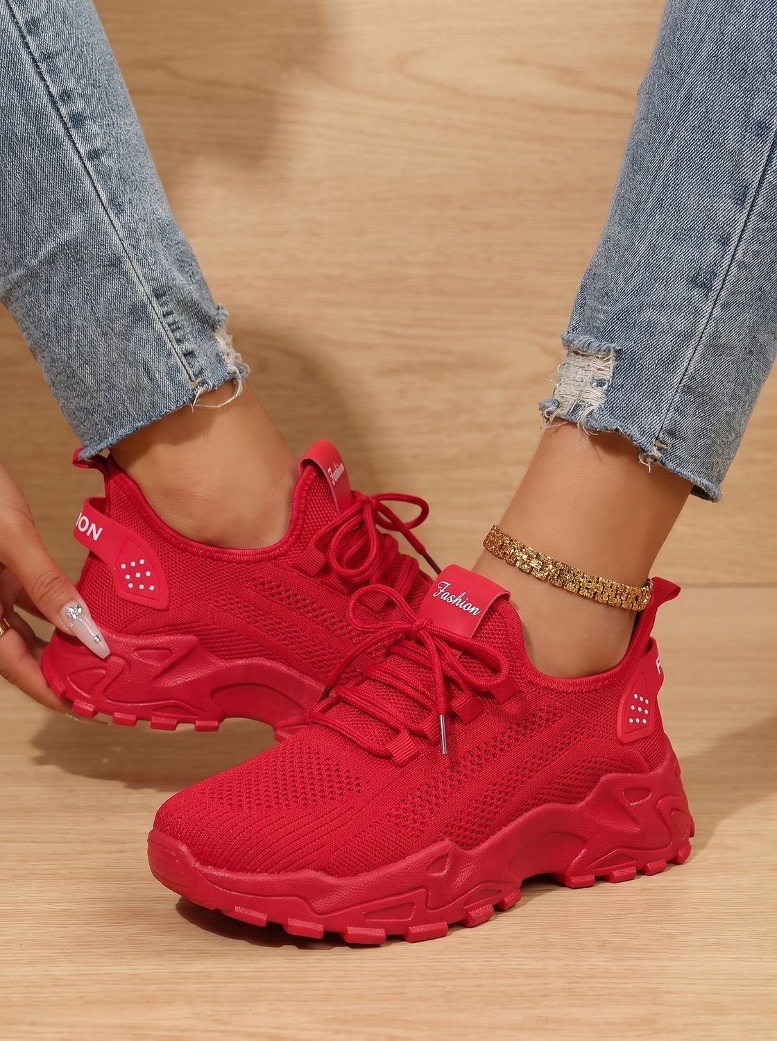 Women's Orthopedic Lace-Up Chunky Sole Mesh Sneakers