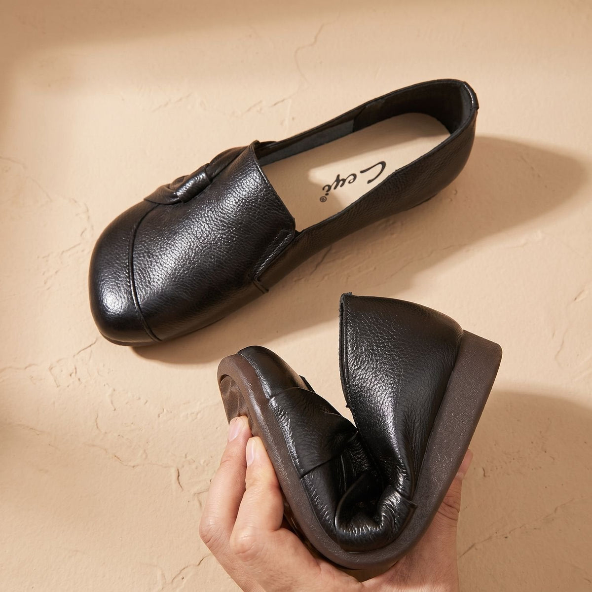 Women's Orthopedic Leather Slip-On Flats with Bow Detail