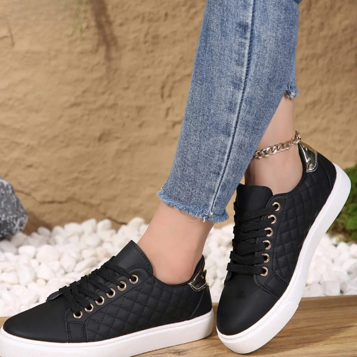 Women's Orthopedic Quilted Lace-Up Platform Sneakers