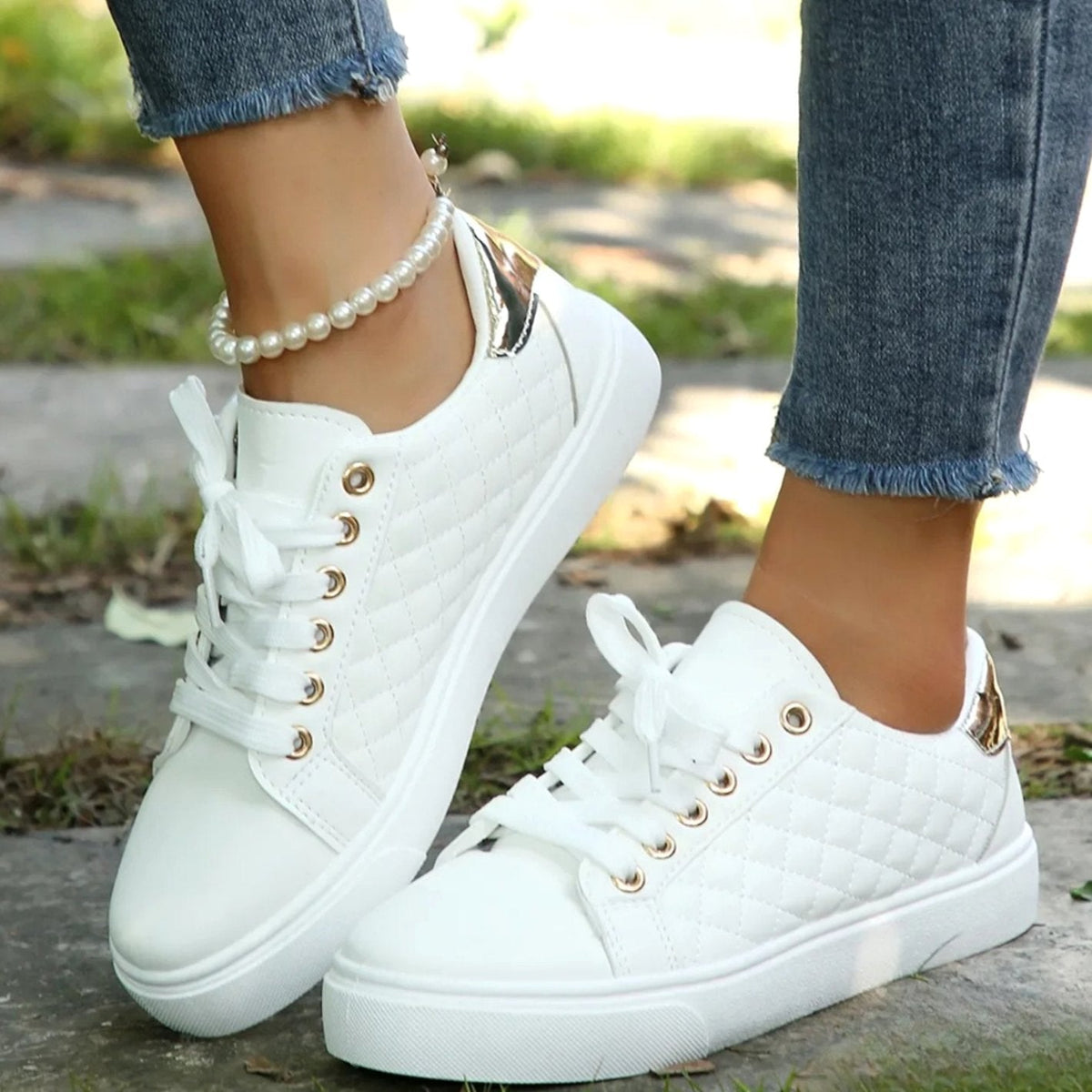Women's Orthopedic Quilted Lace-Up Platform Sneakers