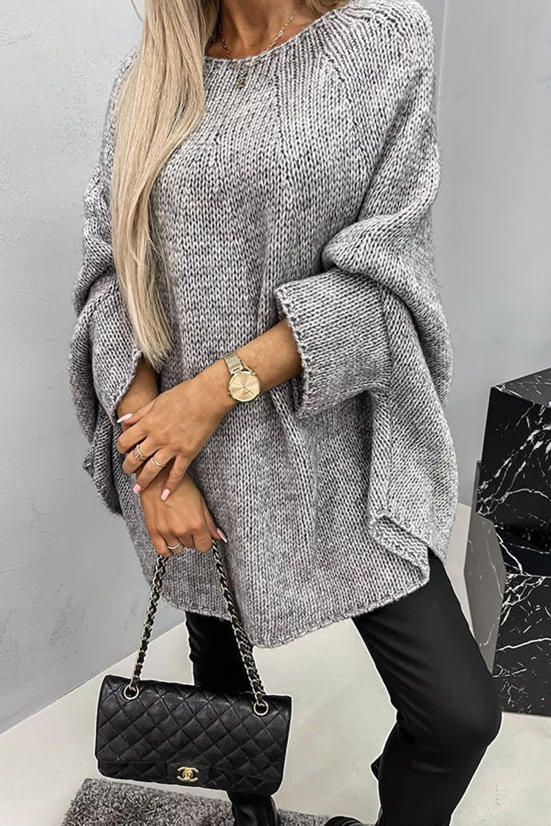 Women's Oversized Batwing-Sleeve Crew Neck Knit Sweater