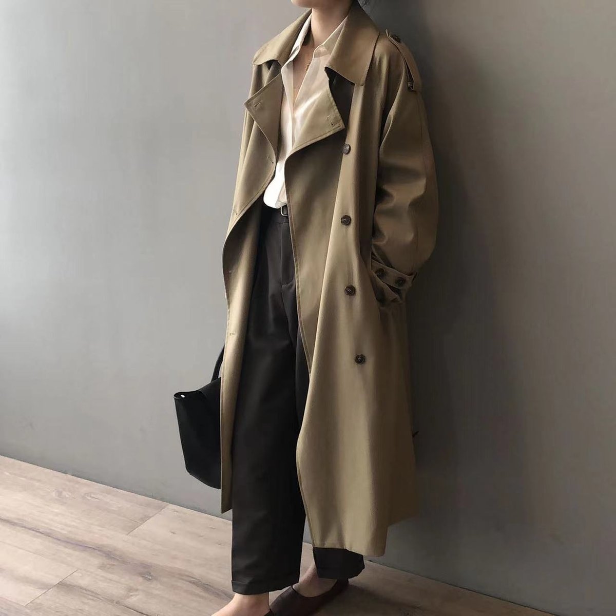 Women's Oversized Double-Breasted Water-Repellent Long Trench Coat